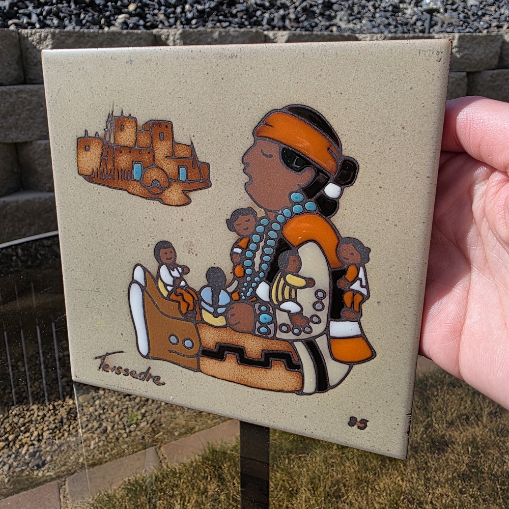 Cleo Teissedre Artist Ceramic Tile with Native American Art